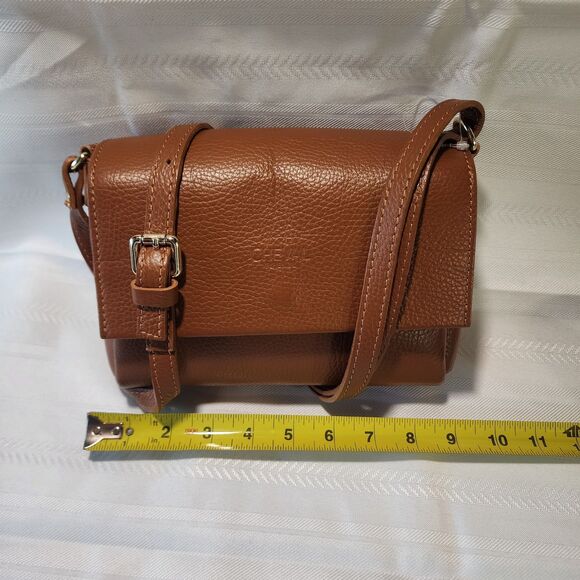 CHEVAL Firenze Italy Purse Brown Pebbled Leather Crossbody Foldover Flap Bag - Picture 13 of 16